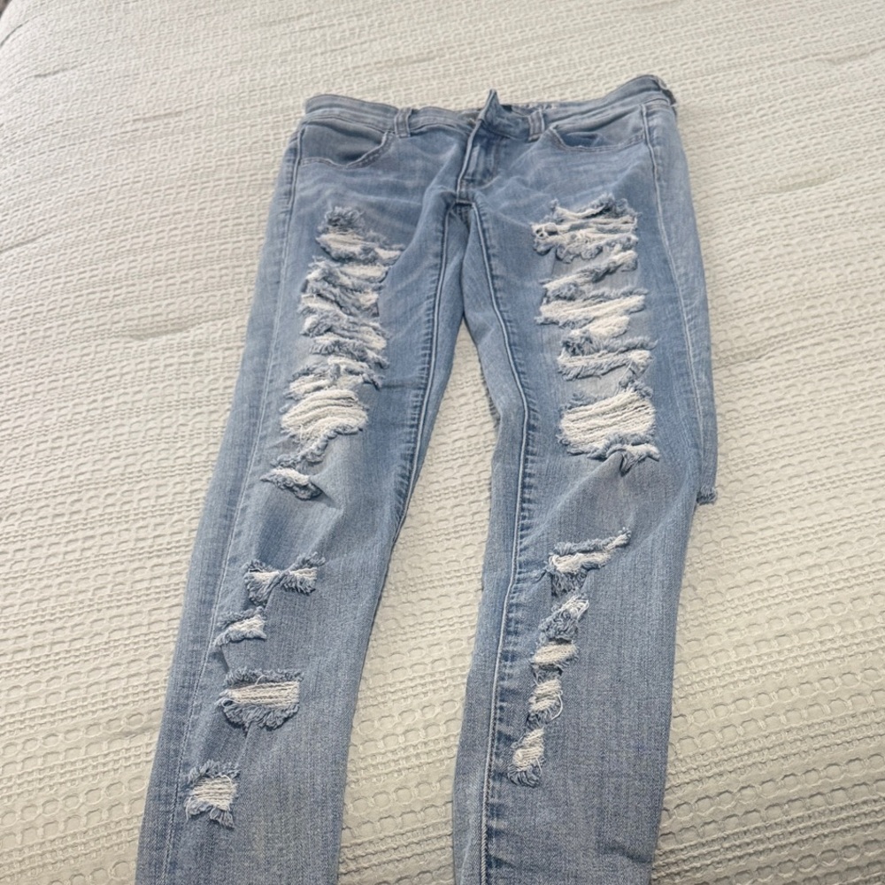 American Eagle Outfitters Distressed Blue mid-rise Skinny Jeans